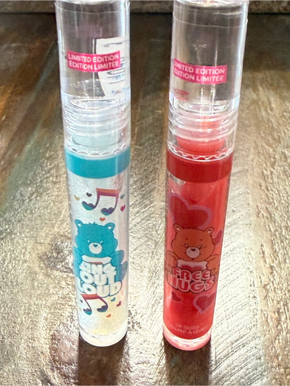 wet n wild x Care Bears Shimmer Lip Gloss Free Hugs Sing Out Loud Set NIB